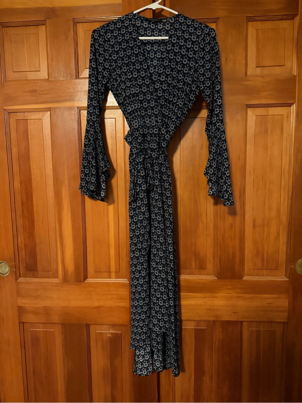 Long Sleeve Floral Wrap Dress in Navy